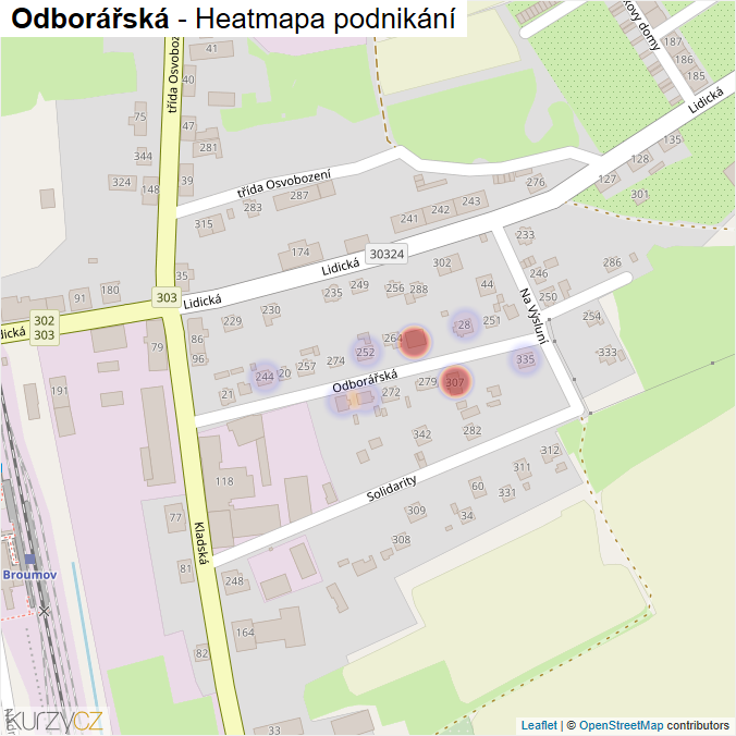 Mapa Odborářská - Firmy v ulici.