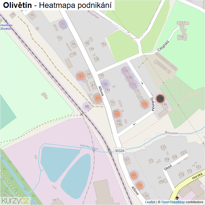 Mapa Olivětín - Firmy v části obce.