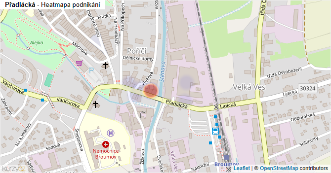 Přadlácká - mapa podnikání