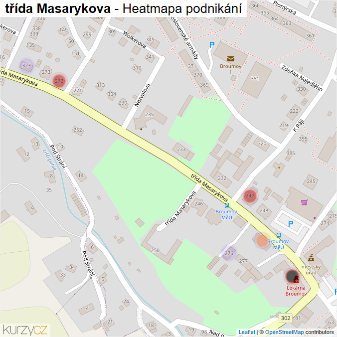 Mapa třída Masarykova - Firmy v ulici.