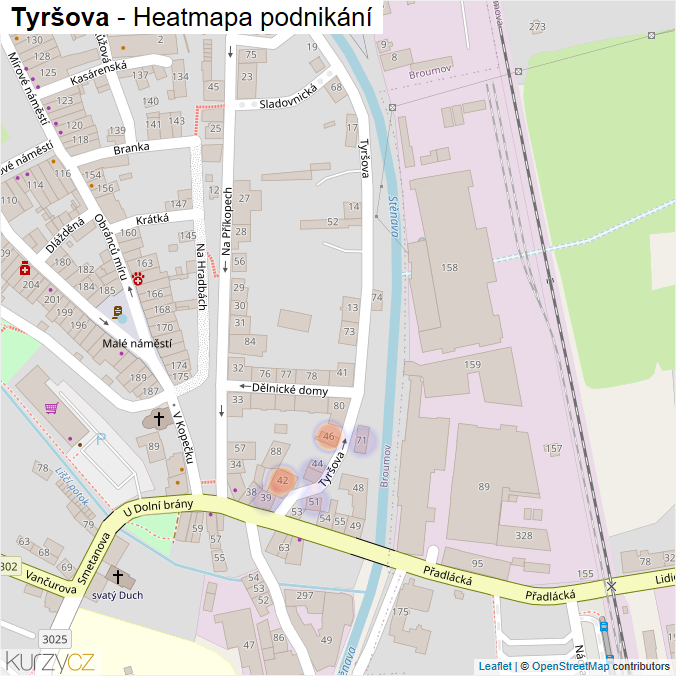Mapa Tyršova - Firmy v ulici.