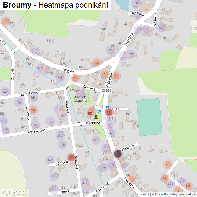 Mapa Broumy - Firmy v části obce.