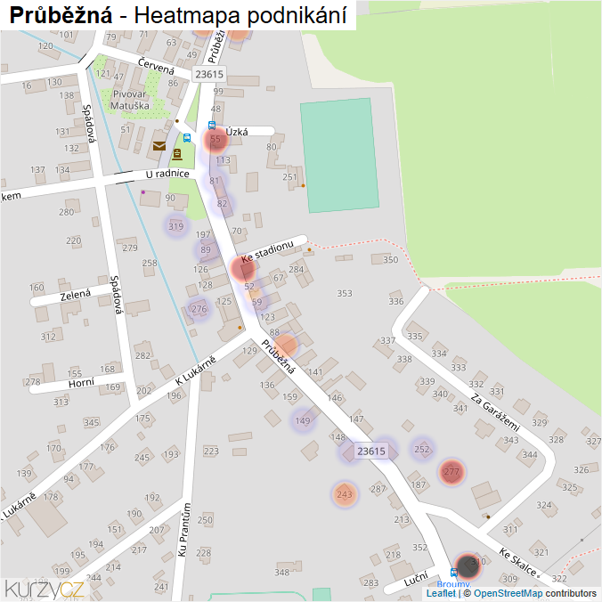 Mapa Průběžná - Firmy v ulici.