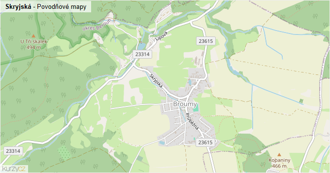 Skryjská - záplavové mapy stoleté vody