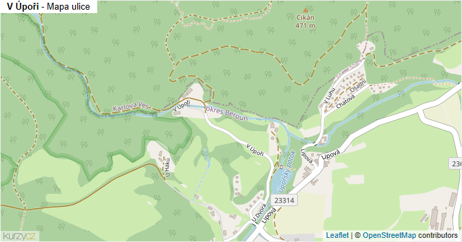V Úpoři - mapa ulice
