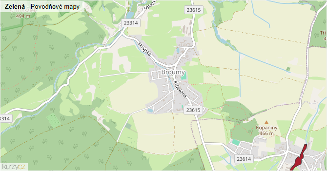 Zelená - záplavové mapy stoleté vody