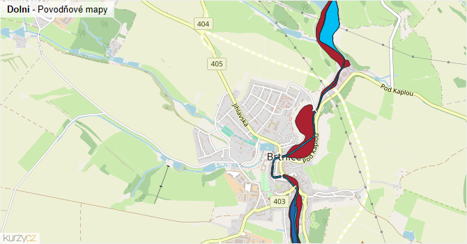 Dolní - záplavové mapy stoleté vody