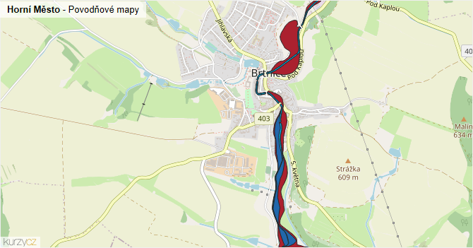 Horní Město - záplavové mapy stoleté vody