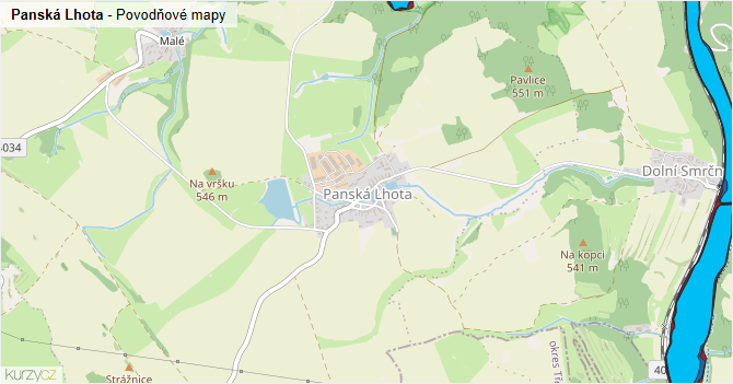 Panská Lhota - záplavové mapy stoleté vody