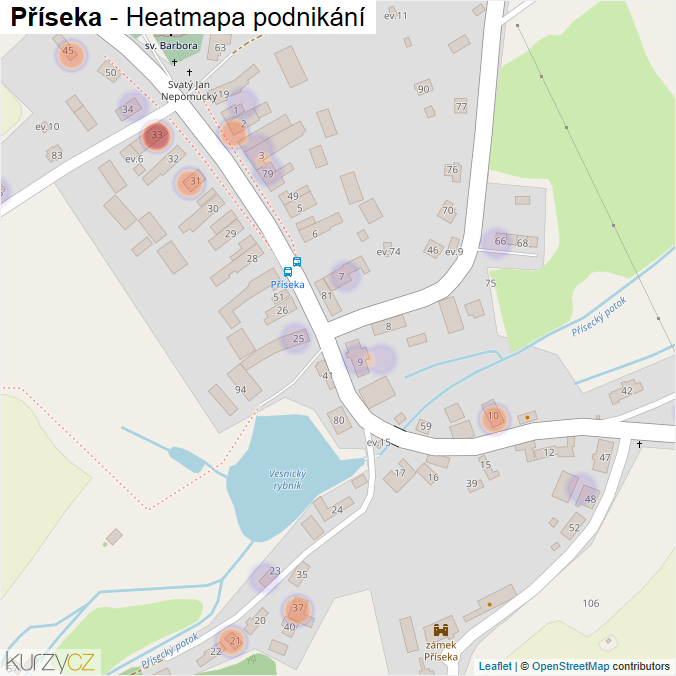 Mapa Příseka - Firmy v části obce.