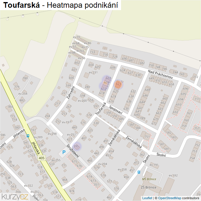 Mapa Toufarská - Firmy v ulici.