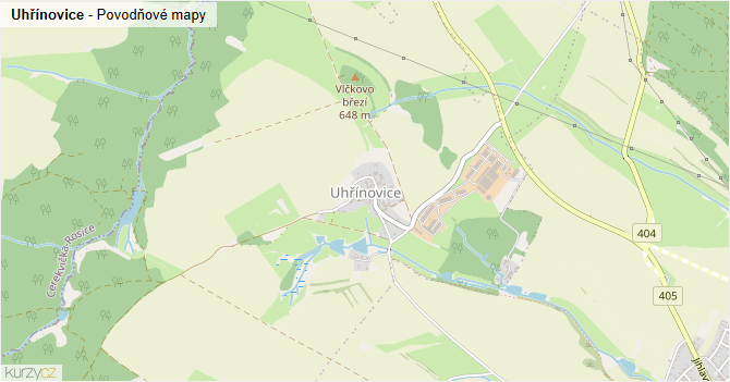 Uhřínovice - záplavové mapy stoleté vody