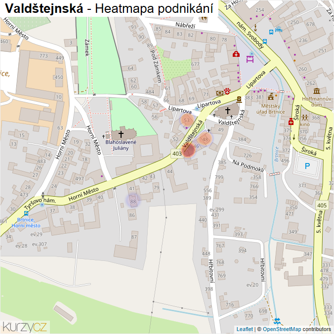 Mapa Valdštejnská - Firmy v ulici.