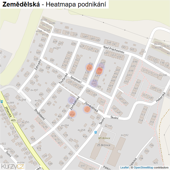 Mapa Zemědělská - Firmy v ulici.