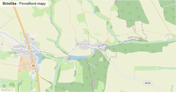Brtnička - záplavové mapy stoleté vody