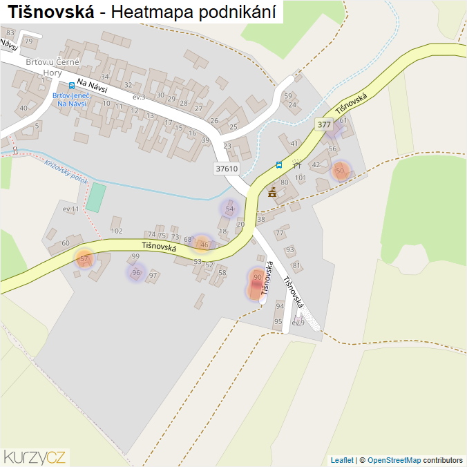 Mapa Tišnovská - Firmy v ulici.