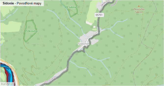 Sidonie - záplavové mapy stoleté vody