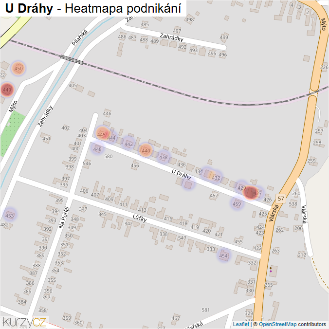Mapa U Dráhy - Firmy v ulici.