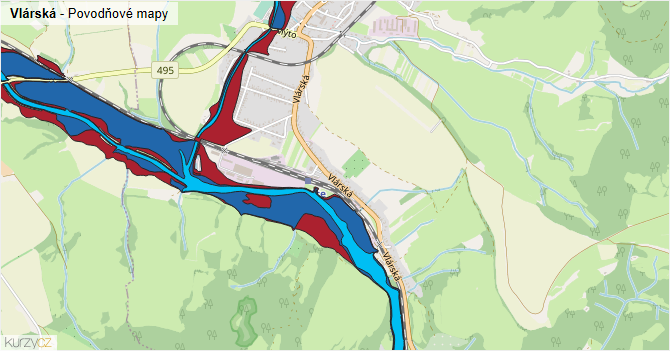 Vlárská - záplavové mapy stoleté vody