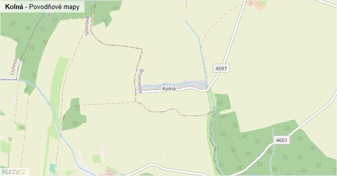 Kolná - záplavové mapy stoleté vody