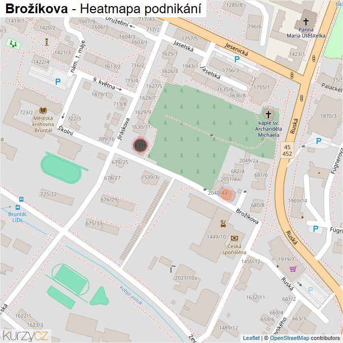 Mapa Brožíkova - Firmy v ulici.