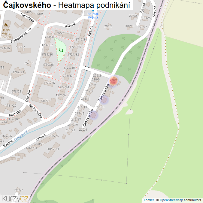 Mapa Čajkovského - Firmy v ulici.