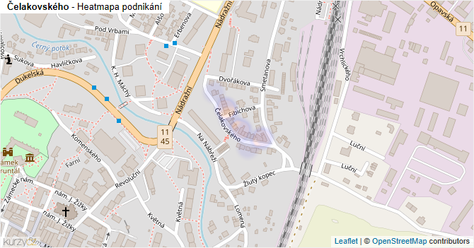 Čelakovského - mapa podnikání