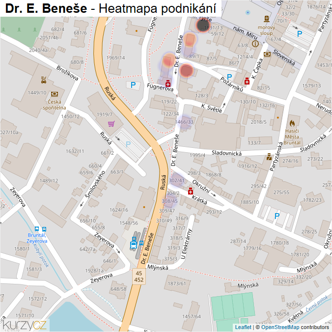 Mapa Dr. E. Beneše - Firmy v ulici.
