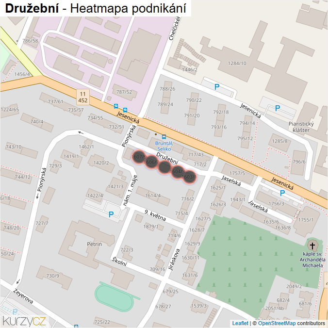 Mapa Družební - Firmy v ulici.