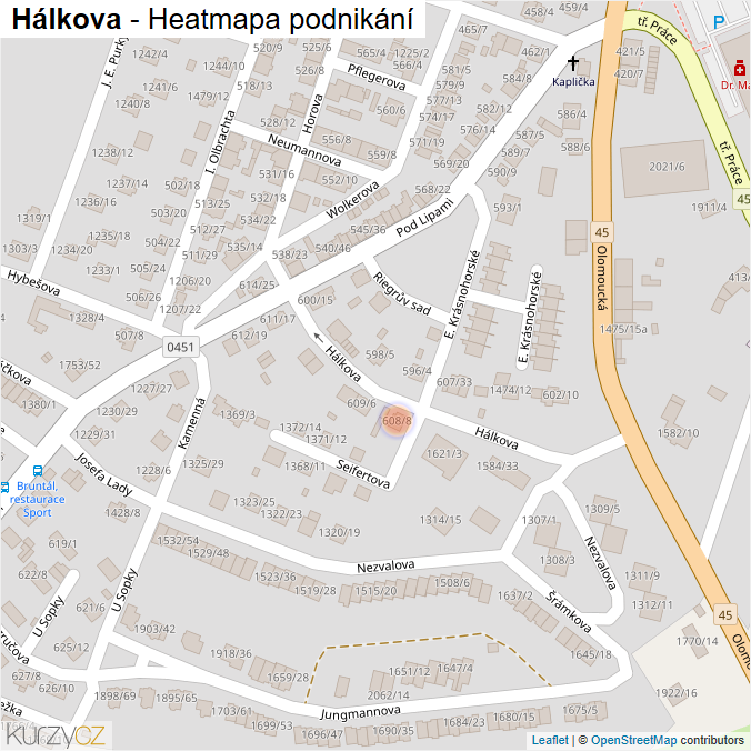 Mapa Hálkova - Firmy v ulici.