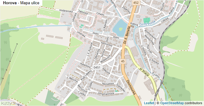 Horova - mapa ulice