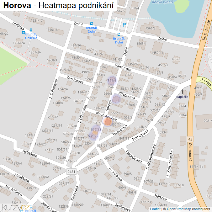 Mapa Horova - Firmy v ulici.