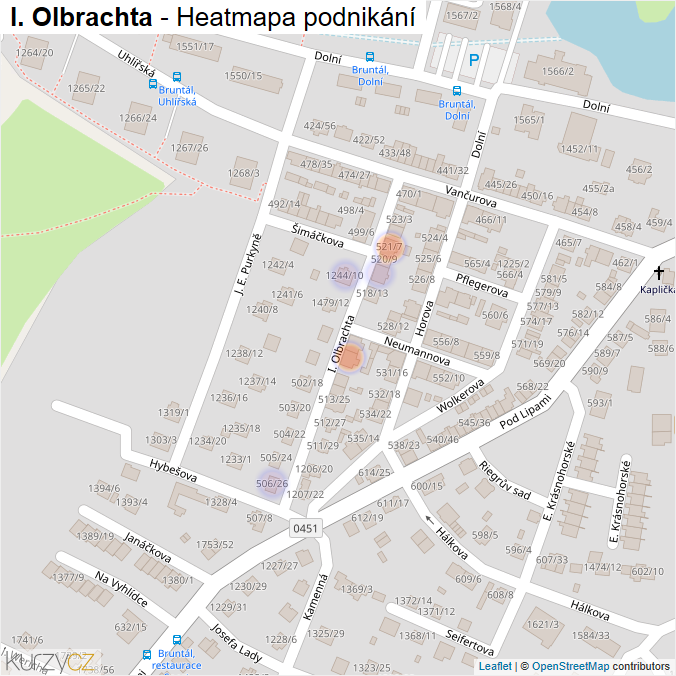 Mapa I. Olbrachta - Firmy v ulici.