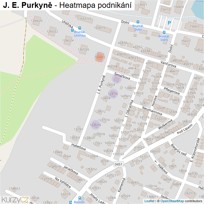 Mapa J. E. Purkyně - Firmy v ulici.