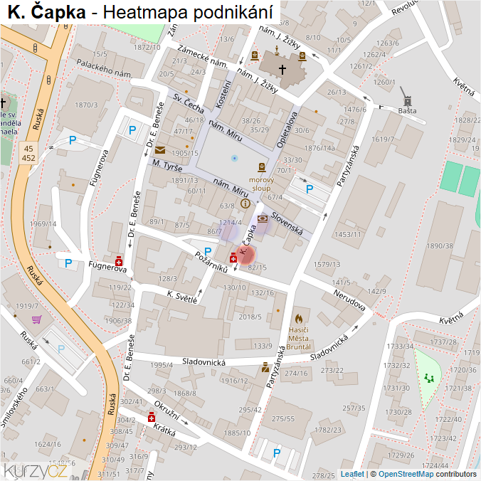 Mapa K. Čapka - Firmy v ulici.