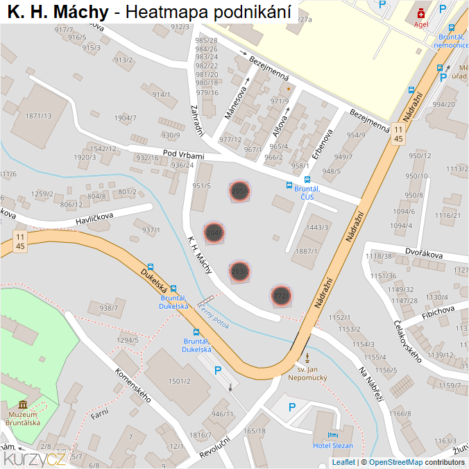 Mapa K. H. Máchy - Firmy v ulici.