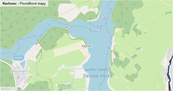 Karlovec - záplavové mapy stoleté vody