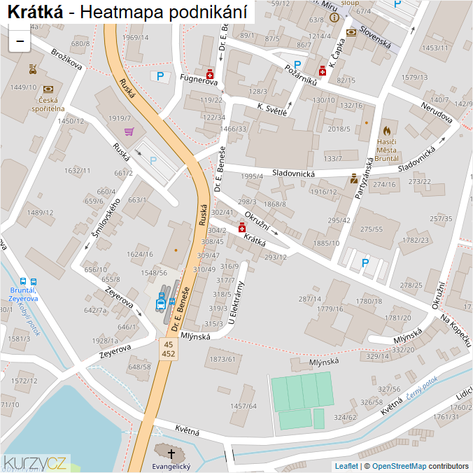 Mapa Krátká - Firmy v ulici.