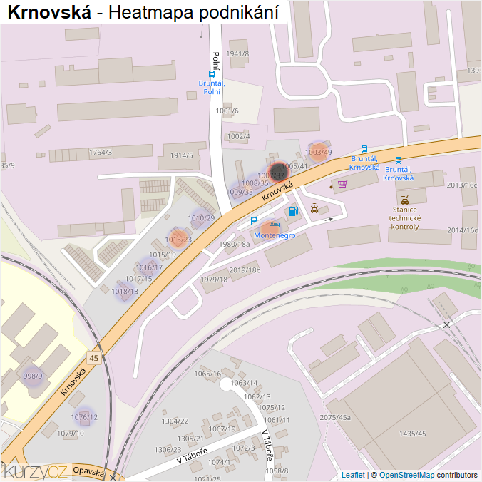 Mapa Krnovská - Firmy v ulici.