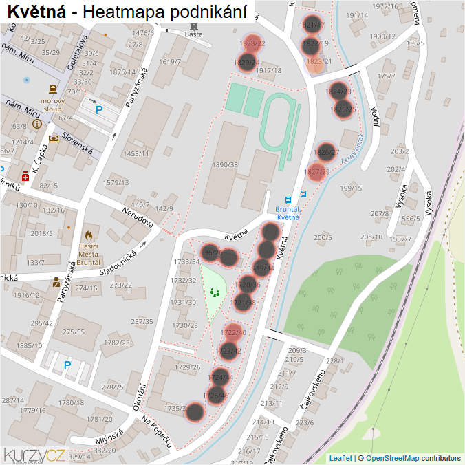 Mapa Květná - Firmy v ulici.