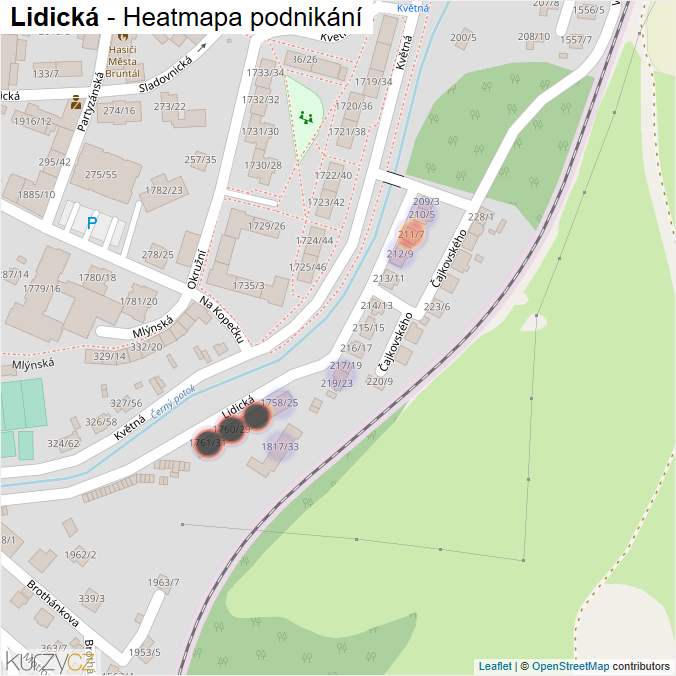 Mapa Lidická - Firmy v ulici.