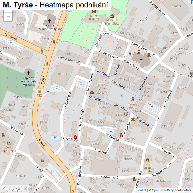 Mapa M. Tyrše - Firmy v ulici.