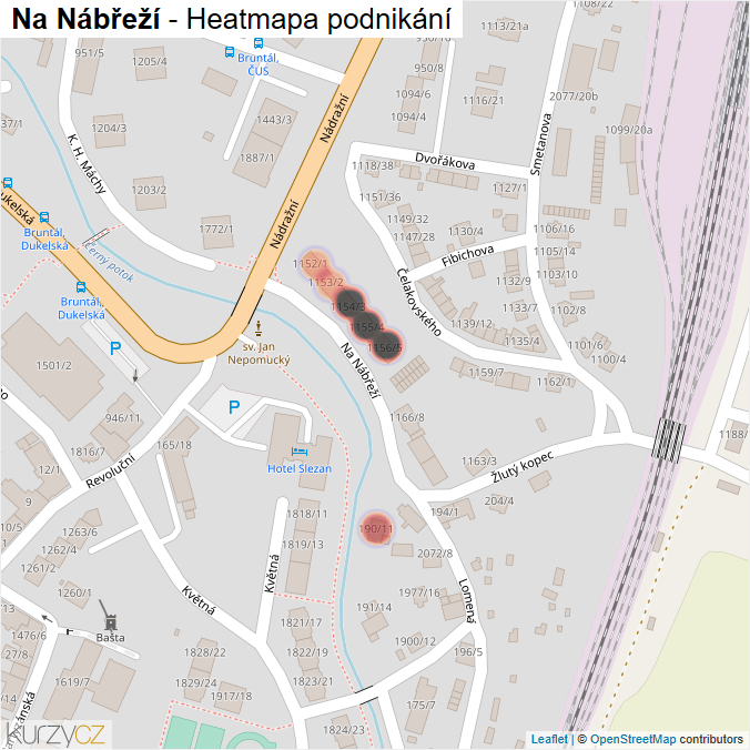 Mapa Na Nábřeží - Firmy v ulici.