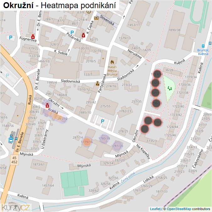 Mapa Okružní - Firmy v ulici.