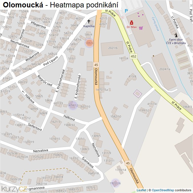 Mapa Olomoucká - Firmy v ulici.