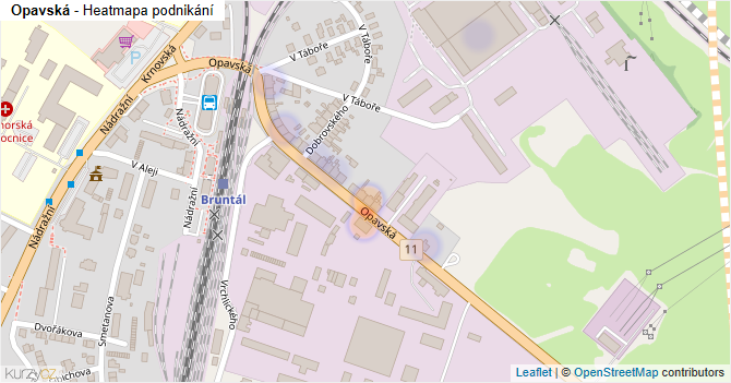 Opavská - mapa podnikání