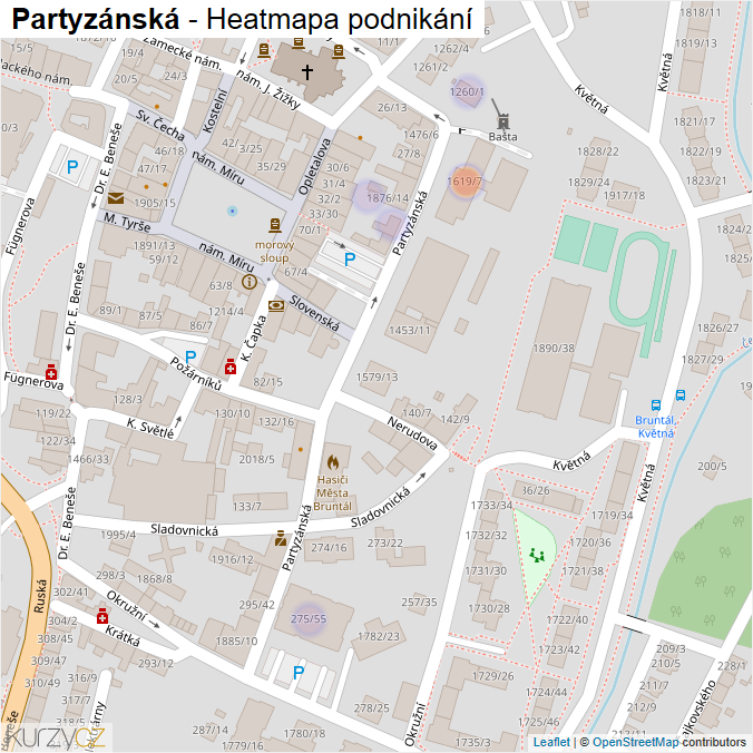 Mapa Partyzánská - Firmy v ulici.
