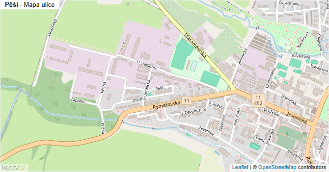 Pěší - mapa ulice