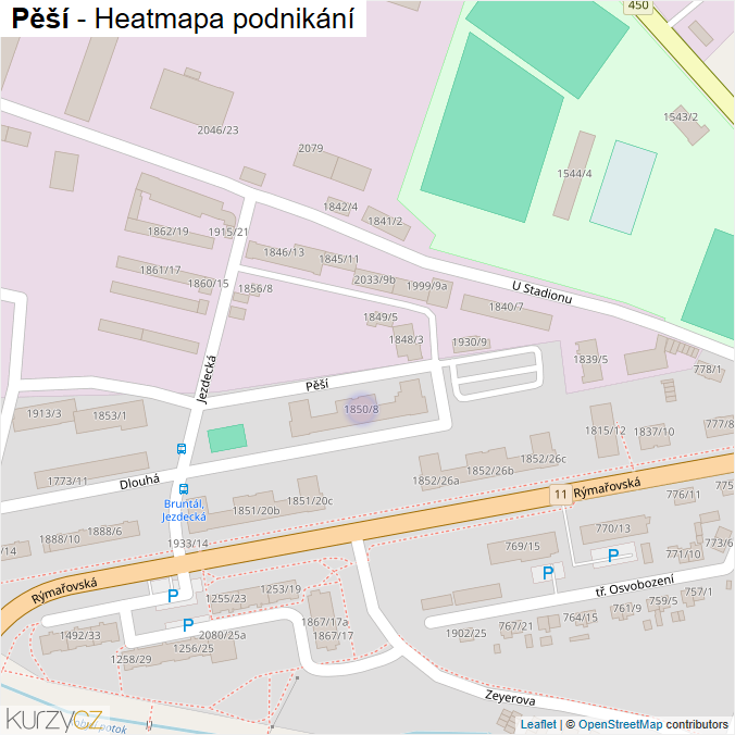Mapa Pěší - Firmy v ulici.