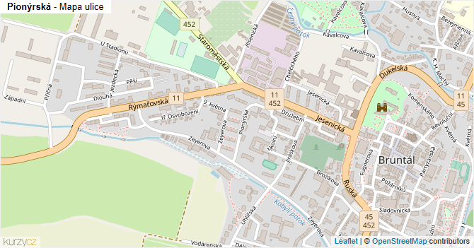Pionýrská - mapa ulice